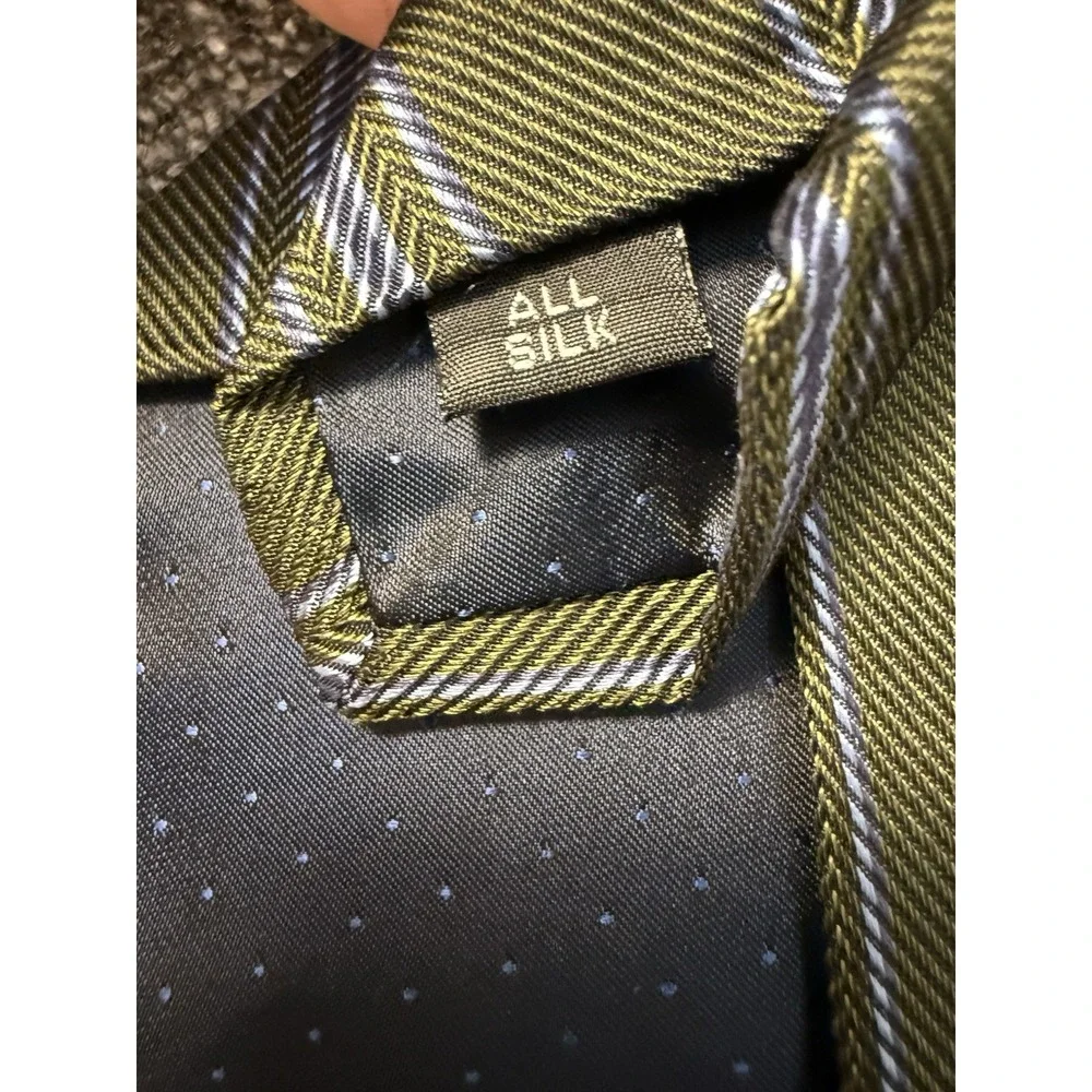Tom James Royal Classic Silk Striped Tie Olive Green Blue Business Wide Designer